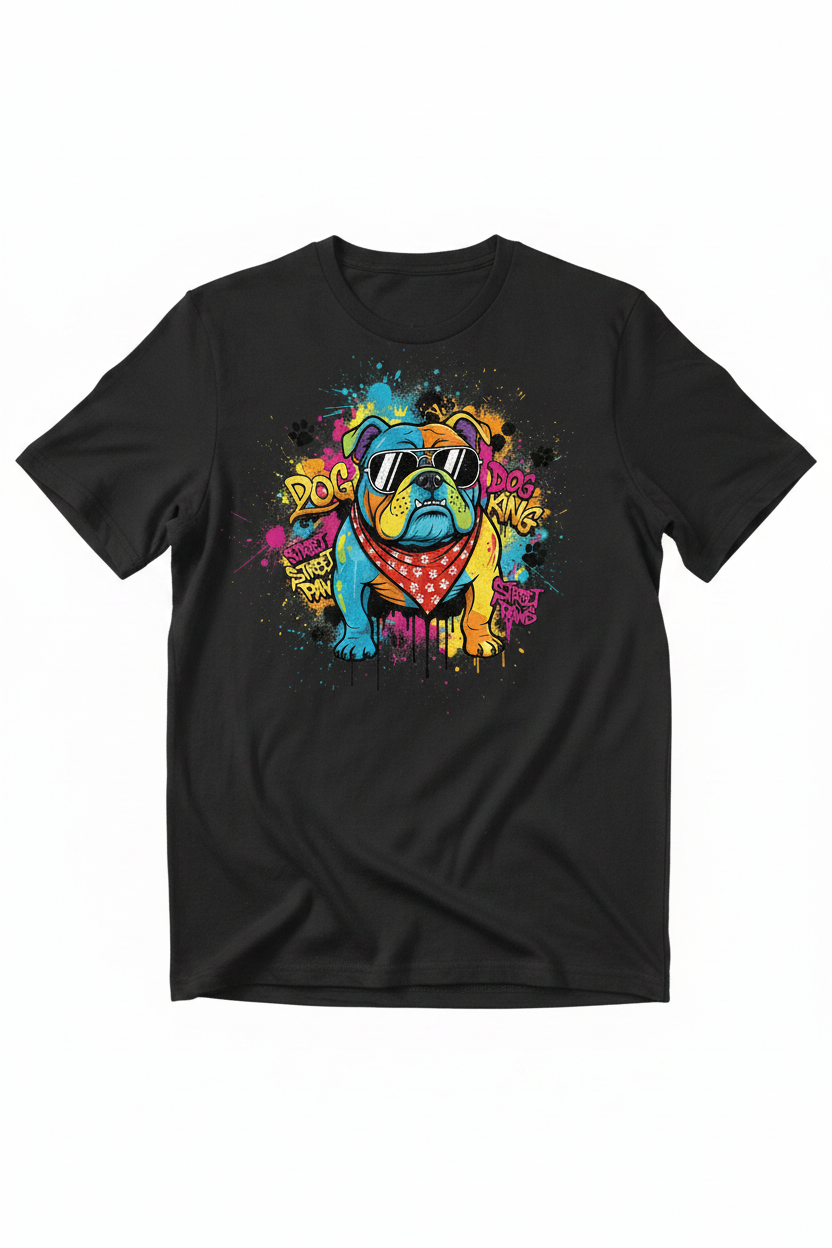 Cool Bulldog on Black T-Shirt