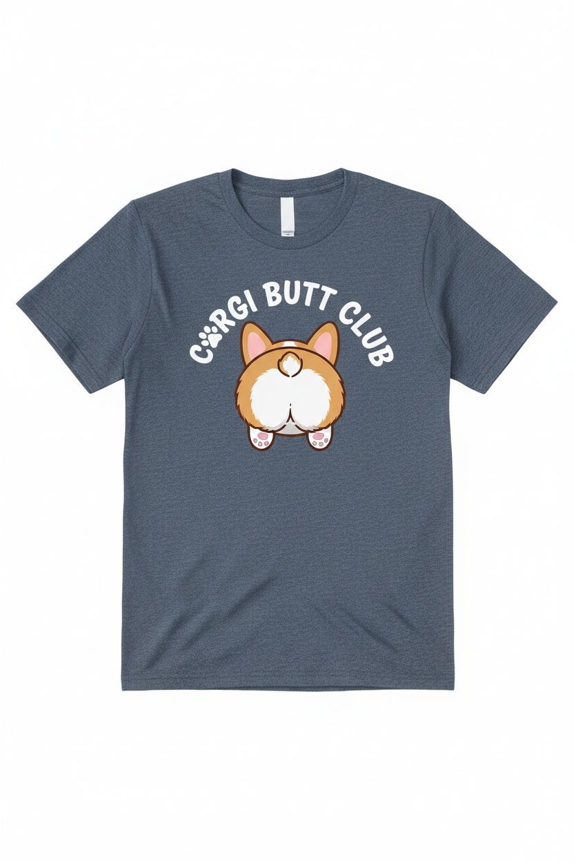 Corgi Butt Club on Heather Navy T-Shirt