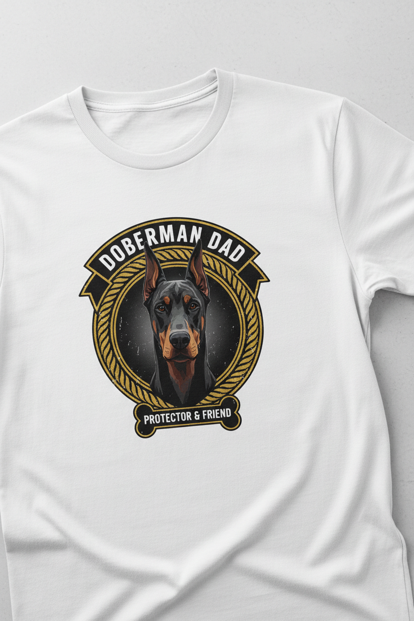 Doberman Dad on White T-Shirt