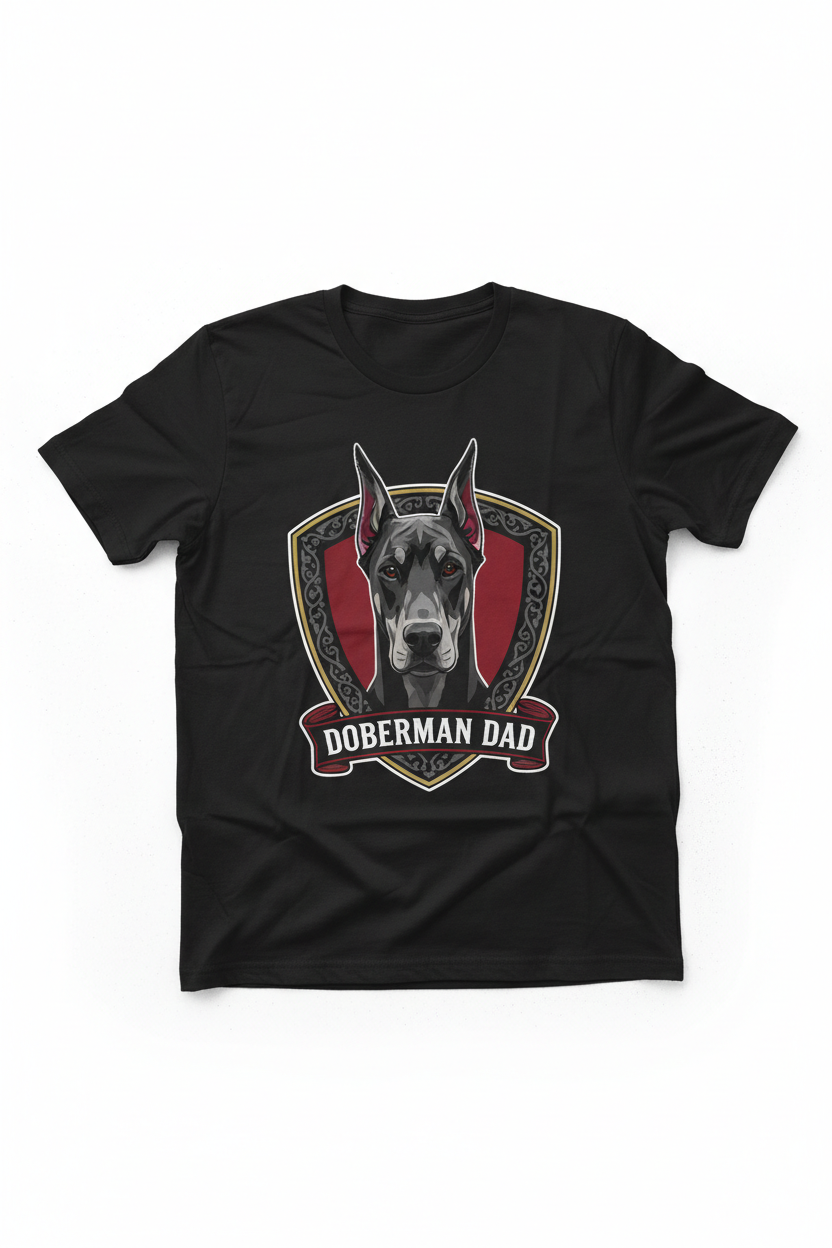 Doberman Dad on Black T-Shirt