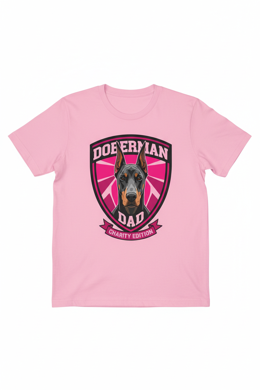 Doberman Dad on Charity Pink T-Shirt