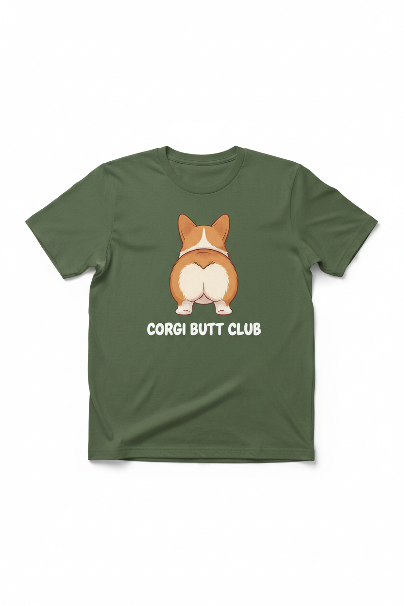 Corgi Butt Club on Military Green T-Shirt