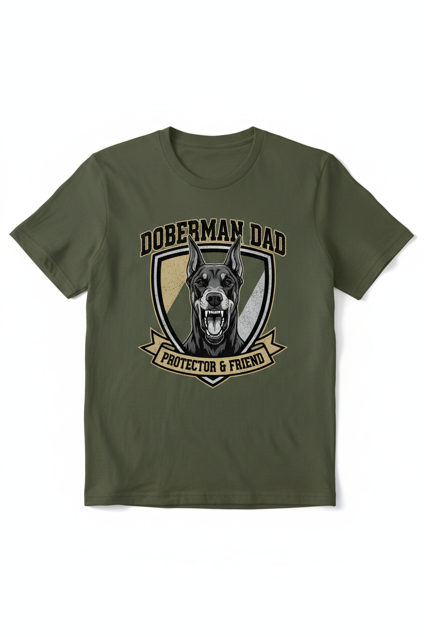 Doberman Dad on Military Green T-Shirt