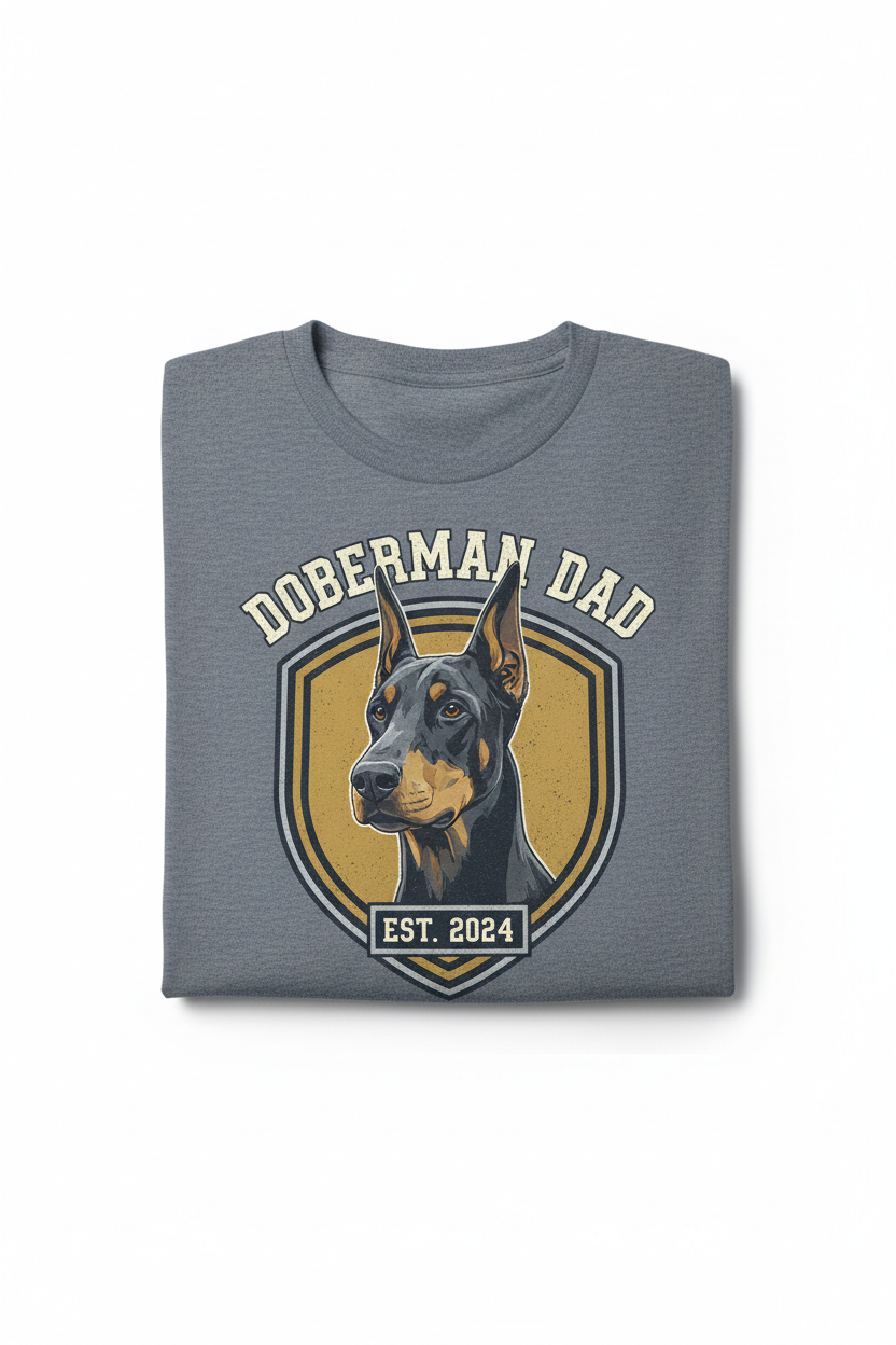 Doberman Dad on Heather Navy T-Shirt