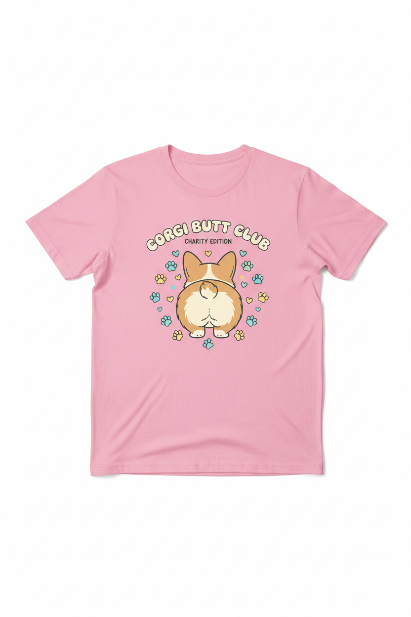 Corgi Butt Club on Charity Pink T-Shirt