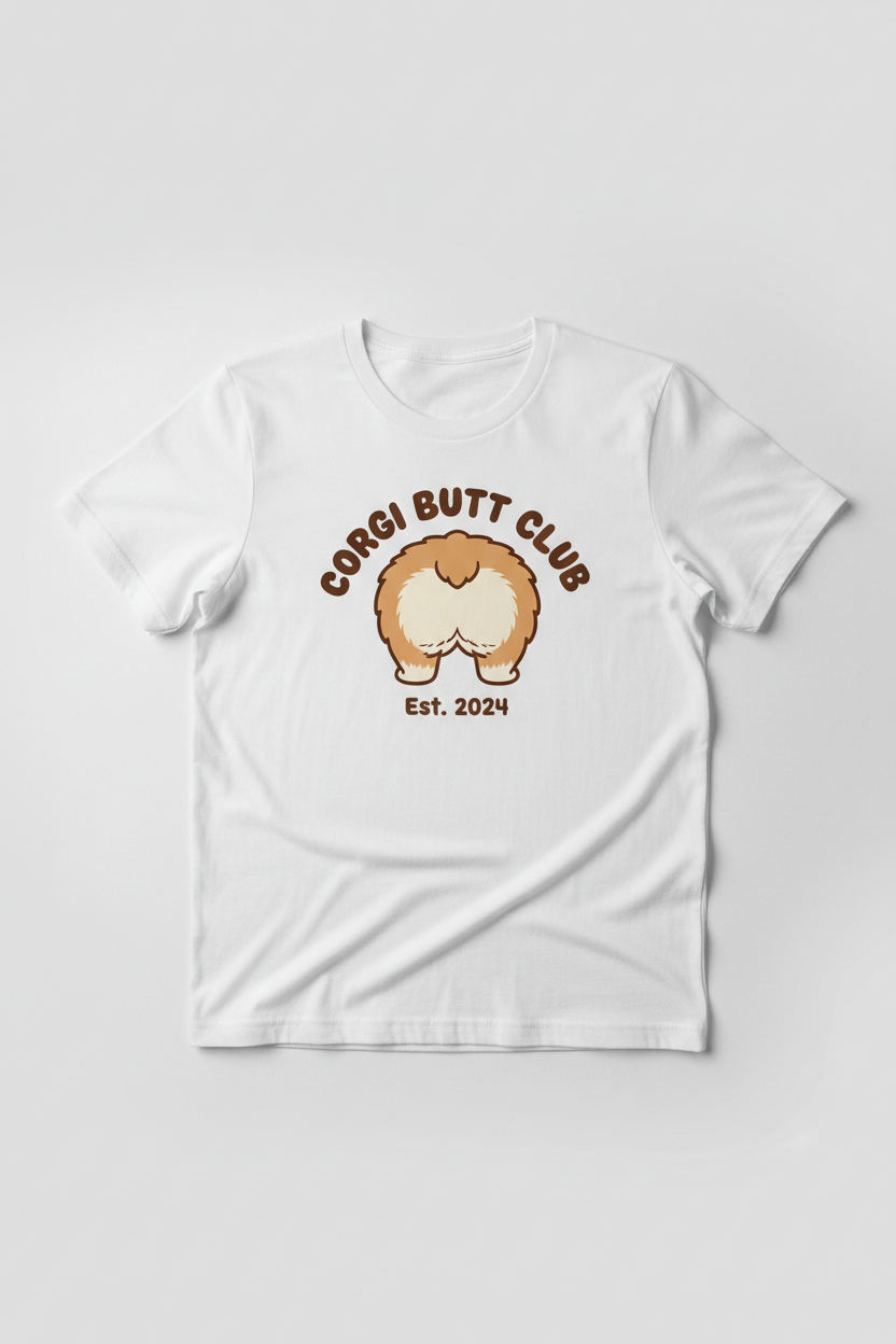 Corgi Butt Club on White T-Shirt