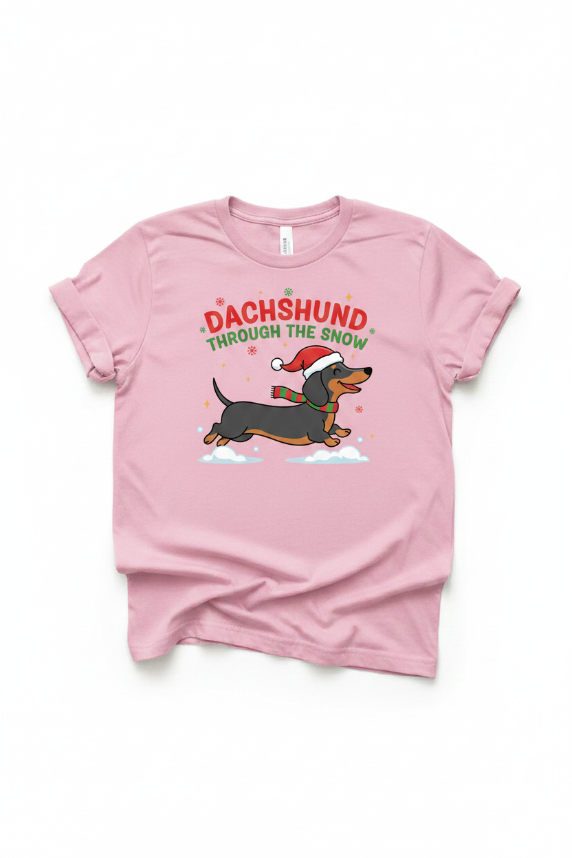 Dachshund Through the Snow on Charity Pink T-Shirt