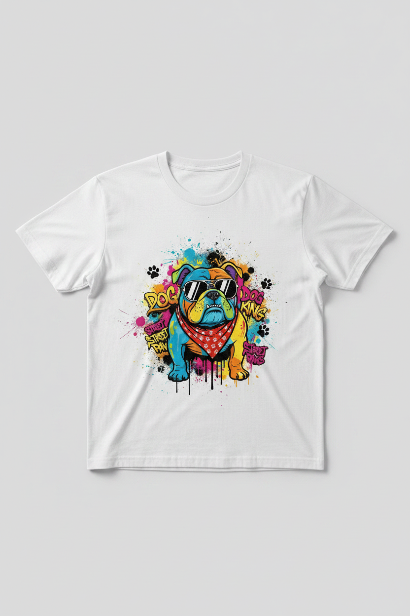 Cool Bulldog on White T-Shirt