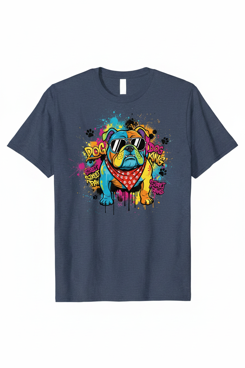 Cool Bulldog on Heather Navy T-Shirt
